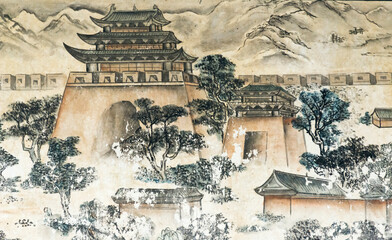 Wall Mural - Mural telling the story of Journey to the West, Xuanzang and his followers, Dafo (Great Buddha) Temple, Zhangye, Gansu Province, China