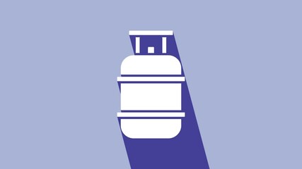 Poster - White Propane gas tank icon isolated on purple background. Flammable gas tank icon. 4K Video motion graphic animation