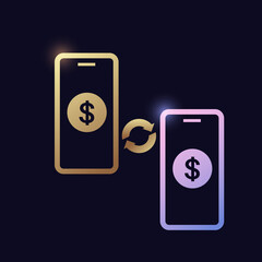 Poster - smartphone with dollar sign data transferring glowing neon icon banking icons for ui and ux website or mobile app vector illustration