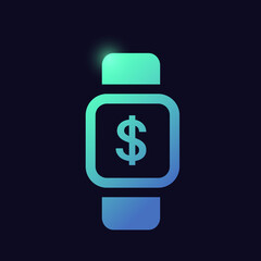 Poster - smart watch with dollar sign glowing neon icon banking icons for ui and ux website or mobile app vector illustration