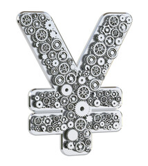 Poster - Gear Japanese yen symbol isolated on white background. Mechanical concept. 3D rendering.	