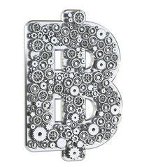Poster - Gear Thai baht symbol isolated on white background. Mechanical concept. 3D rendering.	