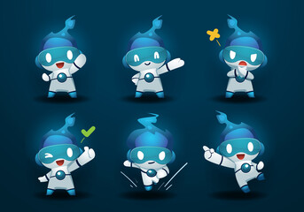 flame modern robot mascot set