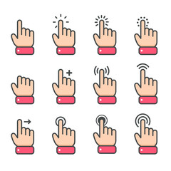 Wall Mural - Vector cartoon finger mouse cursor in various gestures for mobile touch screen devices