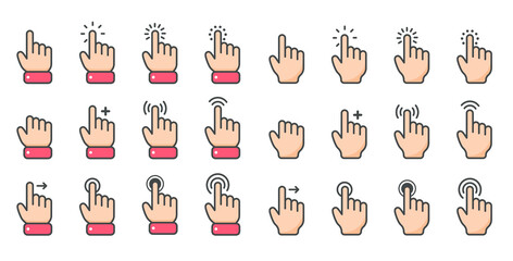 Wall Mural - Vector cartoon finger mouse cursor in various gestures for mobile touch screen devices