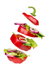 Poster - salad isolated in white - red tomatoes, pepper, cucumber, top view