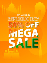 Wall Mural - vector illustration of Happy Republic Day of India tricolor Sale and Promotion background for 26 January advertisement