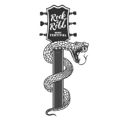 Wall Mural - Illustrations of snake on guitar head. Design element for poster, card, banner, sign. Vector illustration