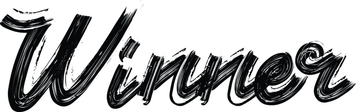 Winner Brush Hand written font drawn phrase Black Text decorative Typography script letter on the White background for sayings