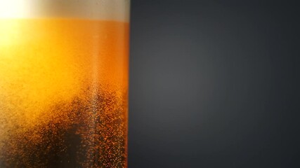 Wall Mural - Cold beer in a glass bottle with dripping condensation drops and air bubbles. Beer background with drops of cold water condensate