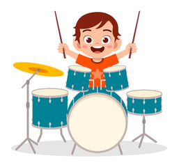 Wall Mural - cute little boy play drum in concert