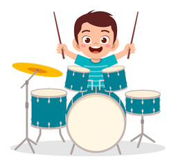 Wall Mural - cute little boy play drum in concert