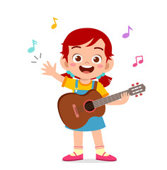 Wall Mural - cute little girl play guitar in concert