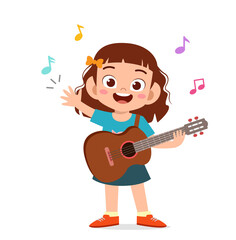 Sticker - cute little girl play guitar in concert