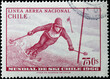 Slalom race on vintage chilean postage stamp