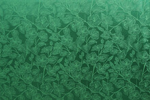 Green Fabric With A Pattern Of Flowers. Drapery, Interior Detail.