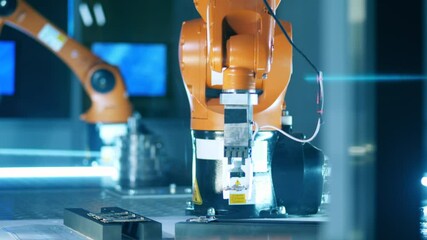 Wall Mural - robotic arm is displacing microchips in the laboratory