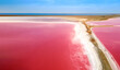 © malshak_off - Top view of a pink lake. The narrow shore separating the lake and the sea bay. Pink lake with high salt content.