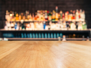 Wall Mural - Tabletop counter Bar shelf Blur background Cocktail party nightlife