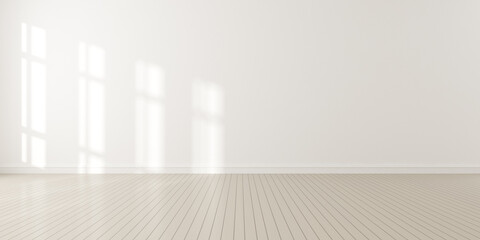 Wall Mural - 3d render of modern empty room with wooden floor and large white plain wall.