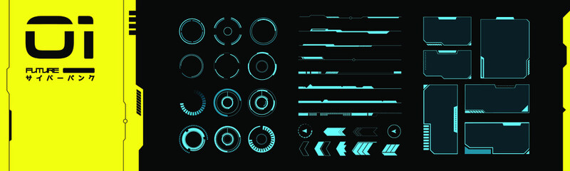 Fototapete - set of vr elements. collection of interface objects in cyberpunk style. futuristic design for your a