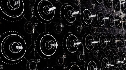 Poster - Abstract black and white technological background, seamless loop. Animation. Macro computer electronics pattern with moving elements, monochrome.