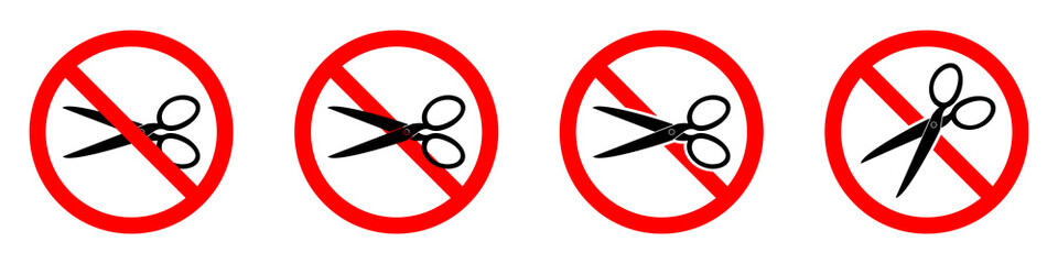 Poster - stop or ban red round sign with scissors icon. scissors is prohibited