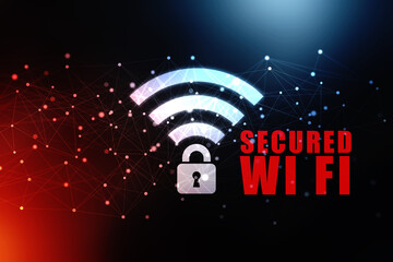 Poster - 2d illustration WiFi symbol with lock
