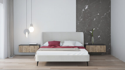 Sticker - Modern bedroom interior. 3D rendering.