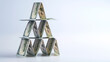 © Alex - ponzi scheme, 100 us dollar bills lined up in house of cards, financial pyramid banner concept