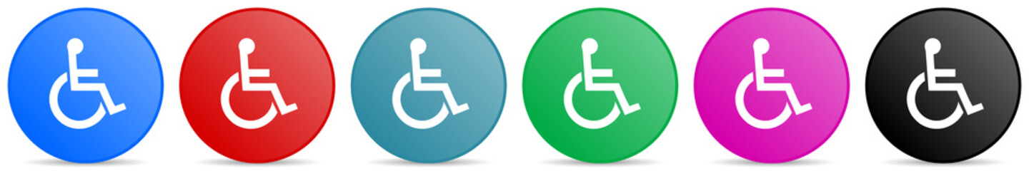 Wall Mural - Wheelchair vector icons, set of circle gradient buttons in 6 colors options for webdesign and mobile applications