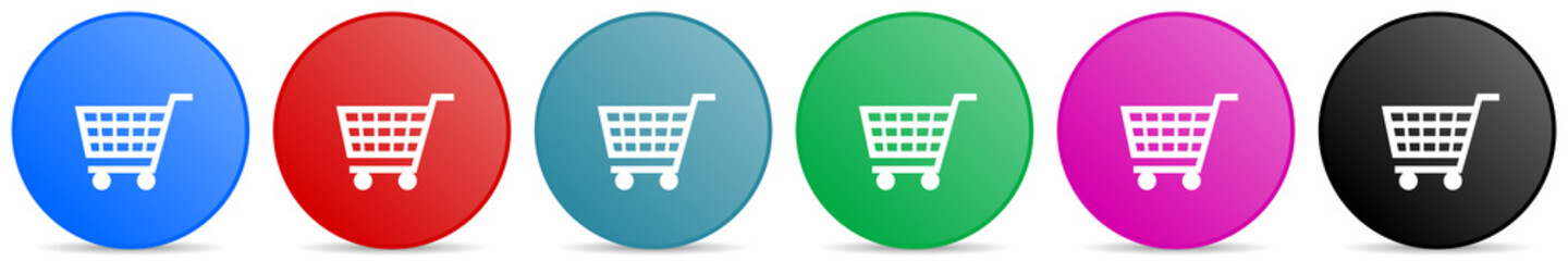 Poster - Shopping cart, shop, trolley vector icons, set of circle gradient buttons in 6 colors options for webdesign and mobile applications