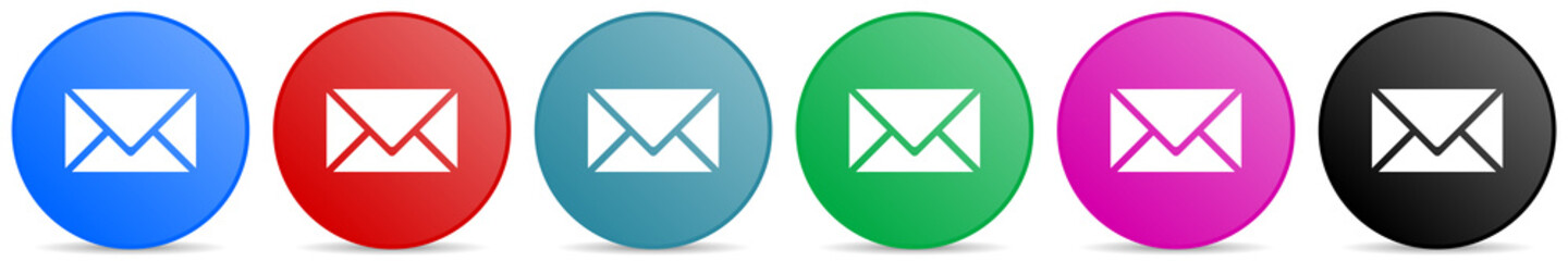 Poster - Email, envelope vector icons, set of circle gradient buttons in 6 colors options for webdesign and mobile applications