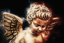 Guardian Angel On Black Background Concept Of Religion And Sadness