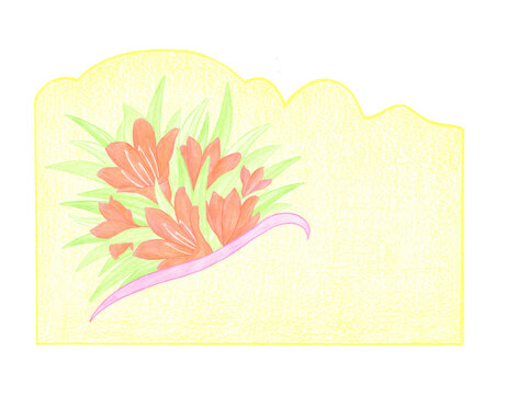 Watercolor Greeting Card with orange lily flowers and green leaves for the holidays