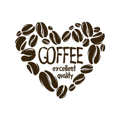 Sticker - Heart of coffee beans on a white background. Vector logo on a white background