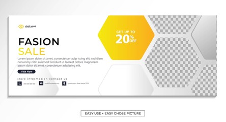 Wall Mural - Editable banner web template with blue yellow white background. Minimal, modern  vector illustration