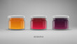 Set of small glass jam jar. Realistic 3D illustration. Vector