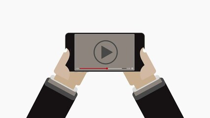 Poster - man holding a phone playing video. motion design