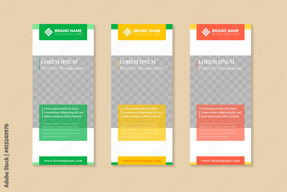 Set of bright one color web banner template designs with rectangle ...