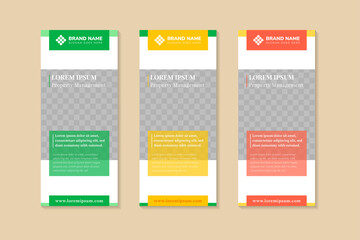 Poster - Set of bright one color web banner template designs with rectangle shape for space of  photo collage. Abstract geometric style use three colors combination can be selected are green, yellow and red. 