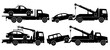Tow trucks silhouette on white background. Vehicle icons set view from side