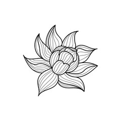 Canvas Print - Lotus flower icon. Black line on a white background. Vector illustration.