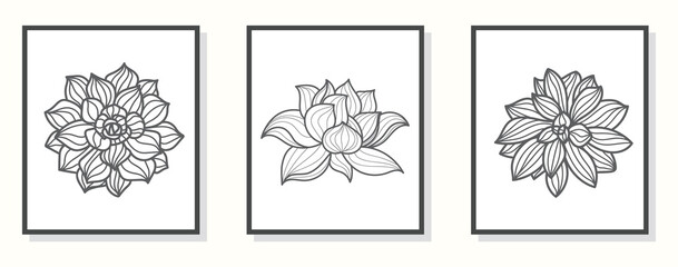 Canvas Print - Lotus line art hand draw black lotus flower. Cover, banner, wall art, black geometric pattern design. Vector cover design template. Isolated on white background.