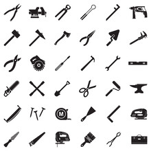 Tools Icons. Black Flat Design. Vector Illustration.
