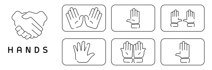 Canvas Print - set of line hands emoji and icon