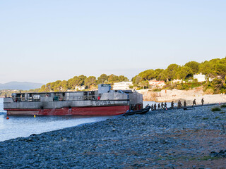 French Navy conducting landing maneuver on a beach at southern France