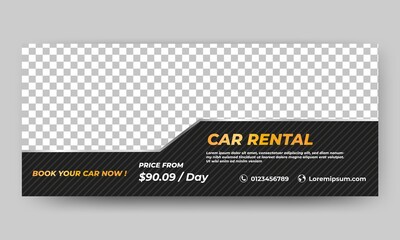 Wall Mural - Editable promotional banner design template. Car rental banner with striped texture background. Suitable for cover, flyers, banner, and web ads. Flat design vector with photo collage