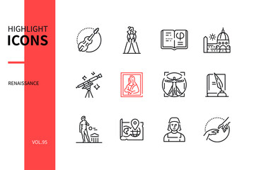Renaissance - modern line design style icons set