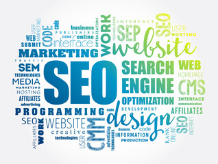 Poster - SEO (Search Engine Optimization) word cloud collage, technology concept background